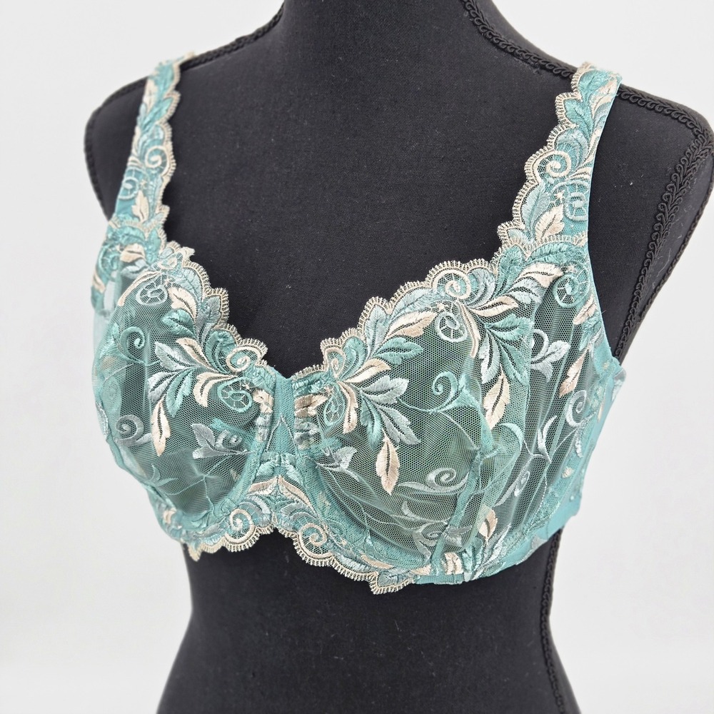 Soma Tattoo Embroidered Perfect Coverage Underwire Bra Mint Green Sage Mesh 36D